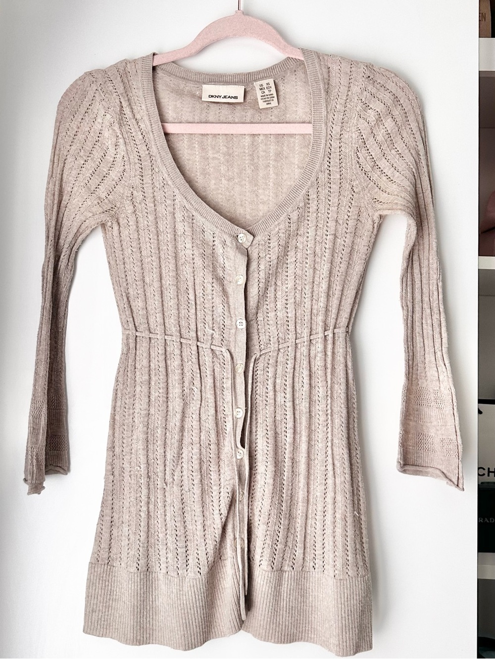 Vintage DKNY Y2K Babydoll Knit Button Tie Top